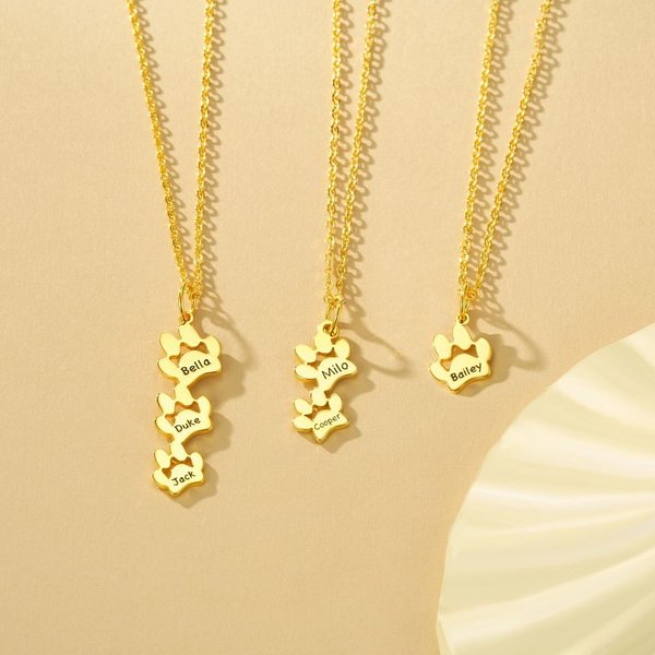 Personalized 1-3 Paws Necklace with Engraved Names Birthday Memorial Gift for Dog Cat Lover