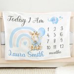 Personalized Cute Rainbow Giraffe Monthly Milestone Throw Blanket with Name Nursery Decor Photo Prop Baby Shower Birthday Gift for Baby Boys Girls