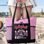 Gepersonaliseerde Cartoon Volleybal Sport Strik Mama Draagtas met Naam en Mesh Bag Game Day Accessoires Cadeau voor Cheer Mama