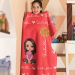 Personalised Cute Cartoon Character Heart Birth Flower Soft Throw Blanket with Name Birthday Christmas Gift