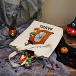 Personalized Cute Cartoon Character Pumpkin Design Canvas Tote Bag with Initial & Name Halloween Party Favor Gift for Kids