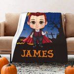 Personalized Devil Vampire Witch Cartoon Character Soft Throw Blanket with Name Home Decor Halloween Party Gift for Kids