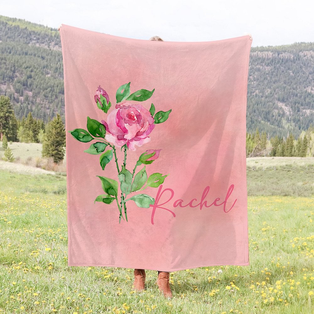 Couverture douce personnalisée avec nom et fleur de naissance Cadeau d'anniversaire et d'enterrement de vie de jeune fille pour les femmes