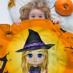 Personalized Devil Vampire Witch Cartoon Character Soft Throw Blanket with Name Home Decor Halloween Party Gift for Kids