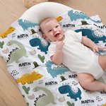 Personalized Cartoon Dinosaur Themed Warm Soft Throw Blanket with Name Birthday Baby Shower Gift for Boys Baby