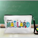 Trousse à Crayons en Lin Personnalisée avec Titre et Nom Motif Pomme Cahier Sac avec Bracelet Cadeau Remerciement Rentrée Scolaire pour Enseignant