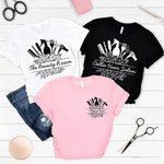 Personalized Floral Hairdresser Elements Salon Barber Theme 100% Cotton T-Shirt with Text Birthday Gift for Hairstylist Hairdressing Lovers