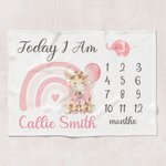 Personalized Cute Rainbow Giraffe Monthly Milestone Throw Blanket with Name Nursery Decor Photo Prop Baby Shower Birthday Gift for Baby Boys Girls