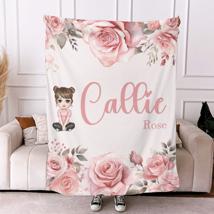 Couverture Douce Personnalisée avec Nom et Personnage Animé Design Floral Décoration Intérieur Cadeau d'Anniversaire Noël pour Enfants Famille