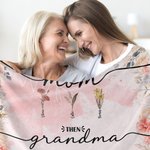 Personalized First Mom Now Grandma Birth Flower Pink Soft Throw Blanket with Name Christmas Mother's Day Home Decor Gift for Women