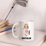 Personalised Cartoon Women Men Character 11oz Ceramic Mug with Name Golf Birthday Gift for Golf Lover