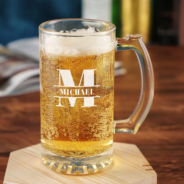 Bicchiere da birra da 16,6 oz con nome e manico incisi Compleanno Accessori per la casa e la cucina Regalo per papà nonno amante della birra