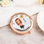 Personalisierte Cartoon-Charakter kompakte Tasche Make-up-Spiegel mit Geburt Blume und Name Geburtstag Brautjungfer Geschenk für Frauen Mädchen