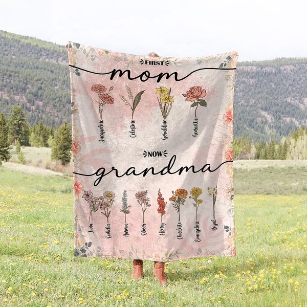 Personalizada Primera Mamá Ahora Abuela Nacimiento Flor Rosa Suave Manta Arrojadiza con Nombre Navidad Día de la Madre Decoración del Hogar Regalo par