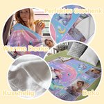 Personalisierte Fantasie Einhorn Foto-Collage Decke mit Namen Kuschelige Sofa Deko Babyparty Geburtstag Geschenk für Baby Mädchen