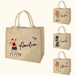 Personalisierte Y2K Stil niedlichen Cartoon Mädchen große Kapazität Jute Tasche mit Namen Tote Bag Jahrestag Geburtstag Geschenk für Frauen Mädchen