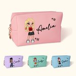 Personalisierte Y2K-Stil Cartoon Mädchen PU-Leder Kosmetiktasche mit Namen Geburtstag Brautparty Hochzeit Geschenk für Damen Mädchen