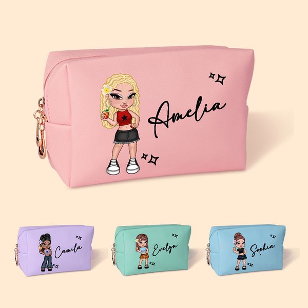 Sac de maquillage en cuir pour fille avec nom Cadeau d'anniversaire pour les femmes et les filles