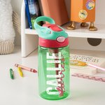 Personalized Colorful Name Water Bottle with Silicone Straw and Handle Travel Birthday Gift for Kids