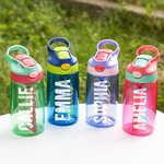 Personalized Colorful Name Water Bottle with Silicone Straw and Handle Travel Birthday Gift for Kids