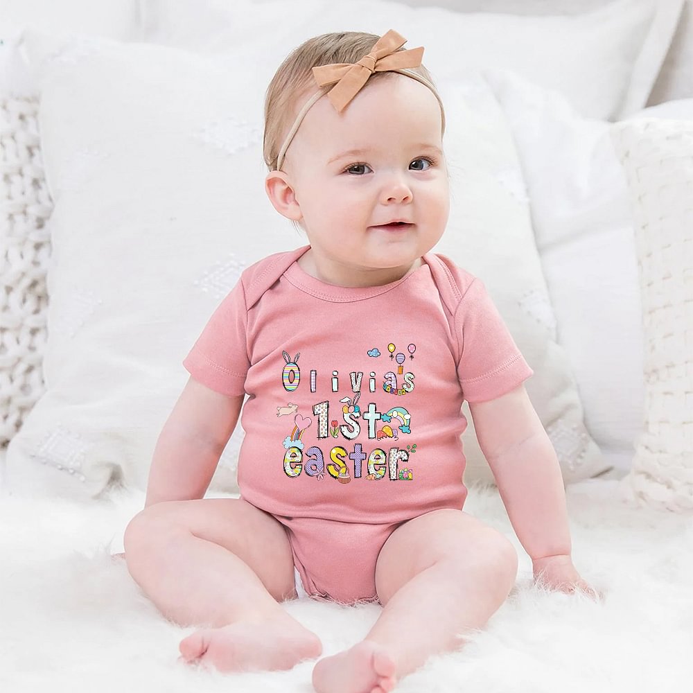 Body 100% coton pour bébé fille avec nom 1er cadeau de fête de Pâques pour nouveau-né