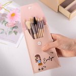 Personalizado Y2K estilo de dibujos animados Chica Nombre Pincel de maquillaje Bolsa con 8 piezas de pinceles de maquillaje Esenciales de viaje Cumple