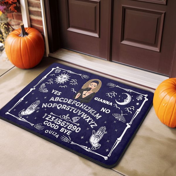 Paillasson Antidérapant Personnalisé avec Nom et Dessin Sorcière Style Plaque Ouija Cadeau Halloween pour Famille