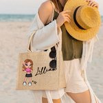 Personalisierte Y2K Stil niedlichen Cartoon Mädchen große Kapazität Jute Tasche mit Namen Tote Bag Jahrestag Geburtstag Geschenk für Frauen Mädchen
