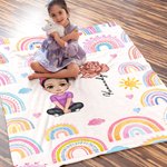 Personalized Cartoon Character Rainbow Birth Flower Soft Throw Blanket with Name Christmas Birthday Gift for Boys Girls Family