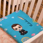 Personalized Cartoon Character Rainbow Birth Flower Soft Throw Blanket with Name Christmas Birthday Gift for Boys Girls Family