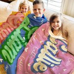 Coperta personalizzata Multicolore Cuore Nuvola di Parole Ombra Nome Morbida Coperta da lancio Home Decor Regalo di compleanno per bambini Ragazze