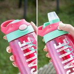 Personalized Colorful Name Water Bottle with Silicone Straw and Handle Travel Birthday Gift for Kids
