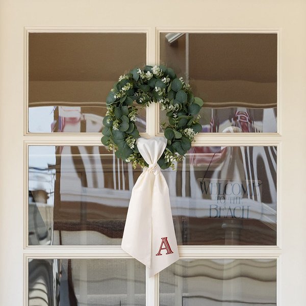 Personalized Embroidery Monogram Wreath 100% Cotton Ribbon Decor Wedding Housewarming Gift for Friend Family