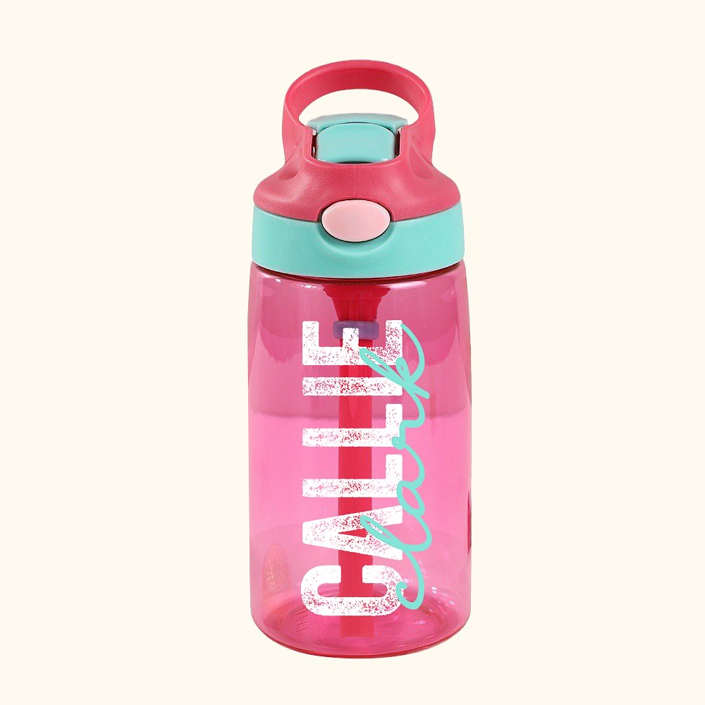 Bouteille d'eau personnalisée avec paille en silicone et poignée Cadeau d'anniversaire pour enfants