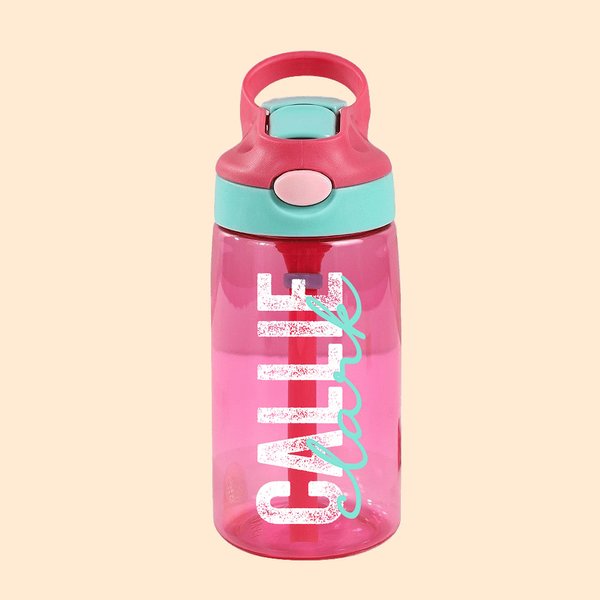 Personalized Colorful Name Water Bottle with Silicone Straw and Handle Travel Birthday Gift for Kids