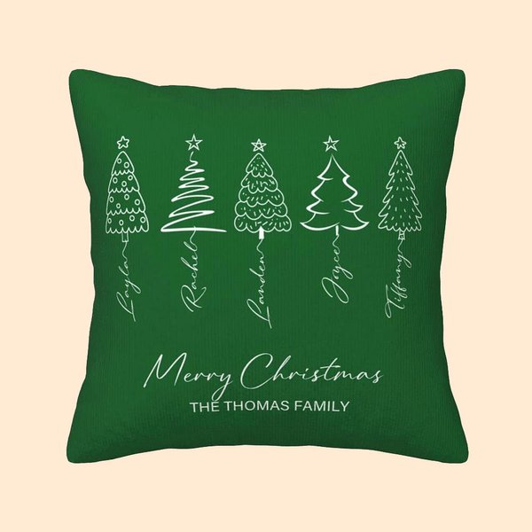 Linea personalizzata dell'albero di Natale, copricuscino con 1-8 nomi e testo Festival Home Decor Regalo di Natale per la famiglia