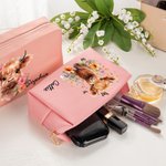 Personalized Leather Waterproof Flower Highland Cow Large Makeup Bag with Name Christmas Birthday Gift for Women Highland Cow Lovers