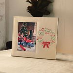 Personalized Mistletoe Wreath Leather Photo Picture Frame with 1-13 Names Home Decor Christmas Gift for Family