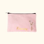 Borsa per il trucco personalizzata con nome, acquerello e fiore di nascita, regalo di compleanno essenziale per le donne.