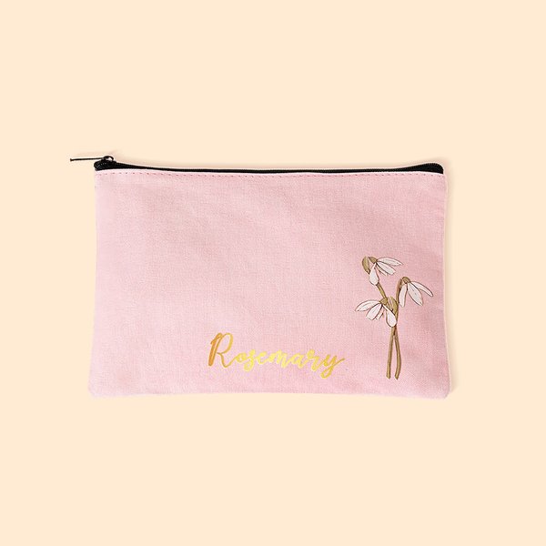 Borsa per il trucco personalizzata con nome, acquerello e fiore di nascita, regalo di compleanno essenziale per le donne.