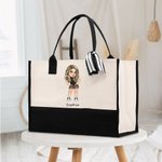 Personalised Y2K Cartoon Character Large Canvas Tote Bag with Name Friendship Birthday Gift for Women Girls