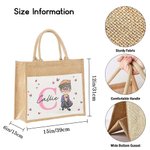 Personalised Woman Cartoon Character Butterfly Design Jute Tote Bag with Initial and Name Accessorie Retirement Birthday Gift for Grandma Mom