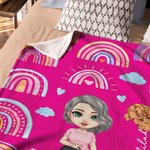 Personalized Cartoon Character Rainbow Birth Flower Soft Throw Blanket with Name Christmas Birthday Gift for Boys Girls Family
