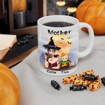 Taza personalizada Bruja Vampiro Murciélago con 1-6 Nombres Regalo de Halloween para Mujeres Niñas Niños