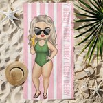Personalised Quick Dry Striped Cartoon Characters Oversized Beach Towel with Name Birthday Summer Travel Essential Gift for Family Friends