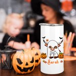 Personalized Cute Witch Ghost Highland Cow 15oz Insulated Name Tumbler with Lid and Straw Fall Halloween Gift for Kids Highland Cow Lovers