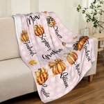 Personalised First Mom Now Grandma Little Pumpkins Soft Throw Blanket with 2-20 Names Halloween Appreciation Gift for Mom Grandma