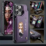 Custodia per telefono in pelle PU personalizzata con nome fiore di nascita e personaggio portacarte e protezione RFID regalo per amici