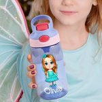Personalised Cute Cartoon Fairy Girl 16oz Name Water Bottle with Straw and Handle Birthday Back to School Gift for Girls