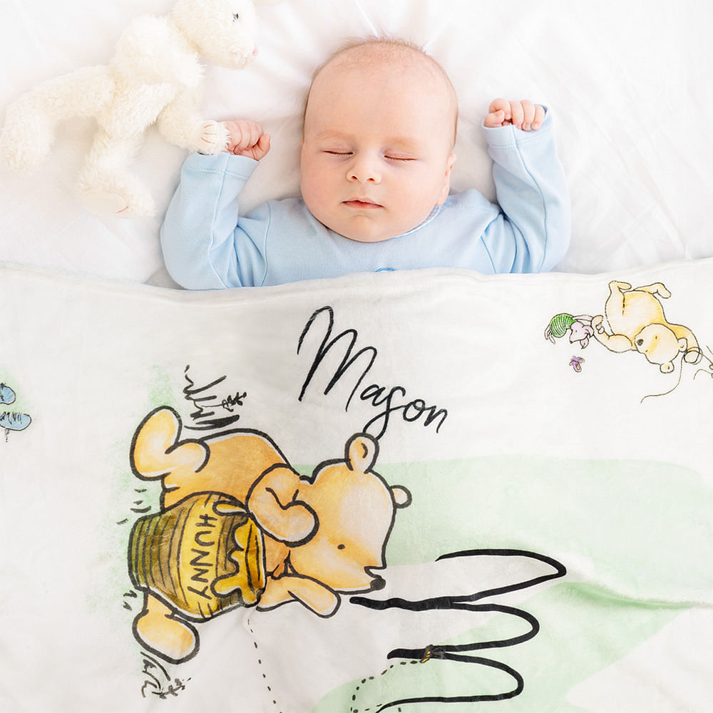 Discover Personalized Soft Classic Winnie the Pooh Fleece Throw Blanket with Name and Initial Baby Shower Receiving Gift for Newborns